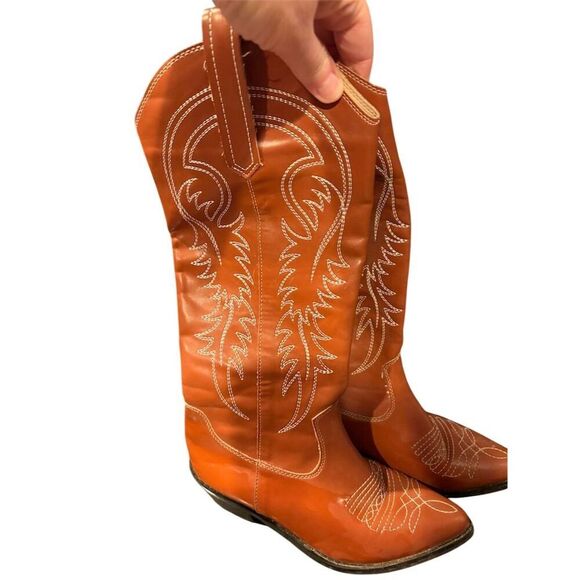 Women's Brown Western Cowboy Boots Standard Size 5.5 Mid-Calf Pointed Toe - Picture 4 of 10